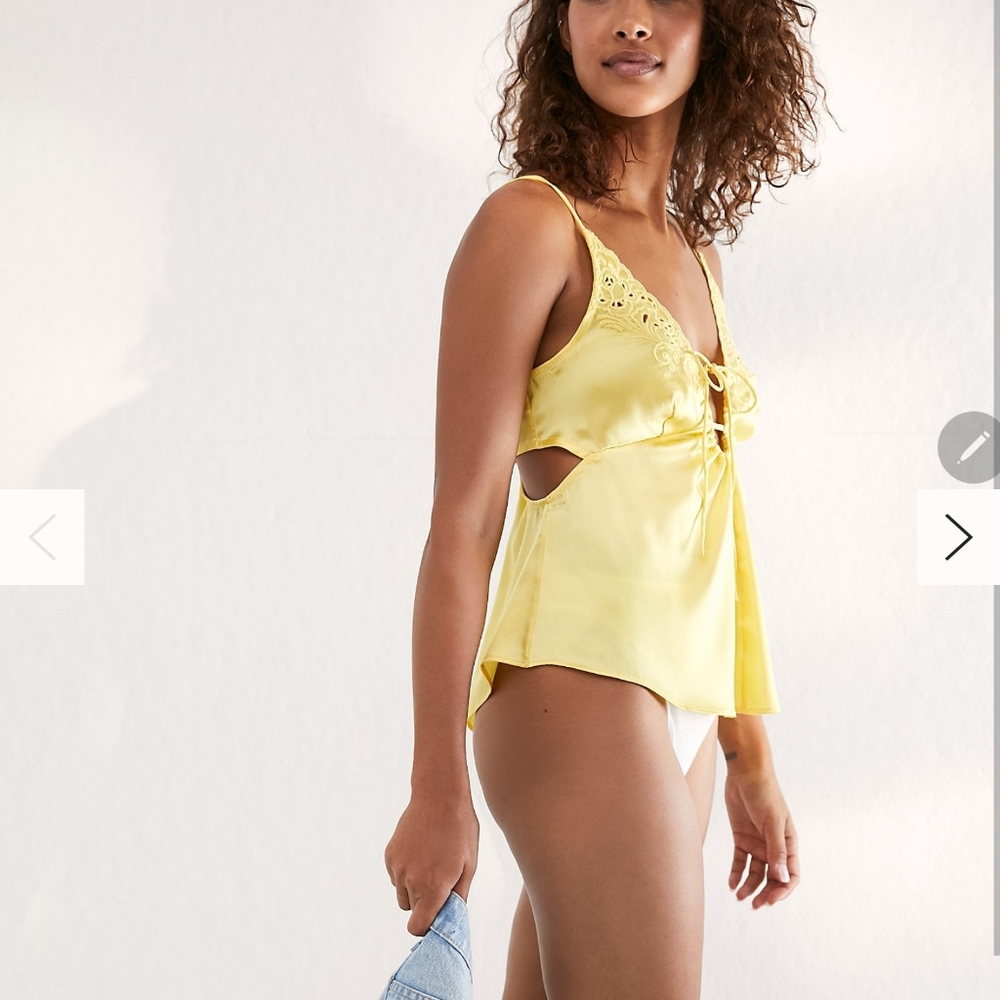 Free People Satin Lace-Trim Yellow Camisole